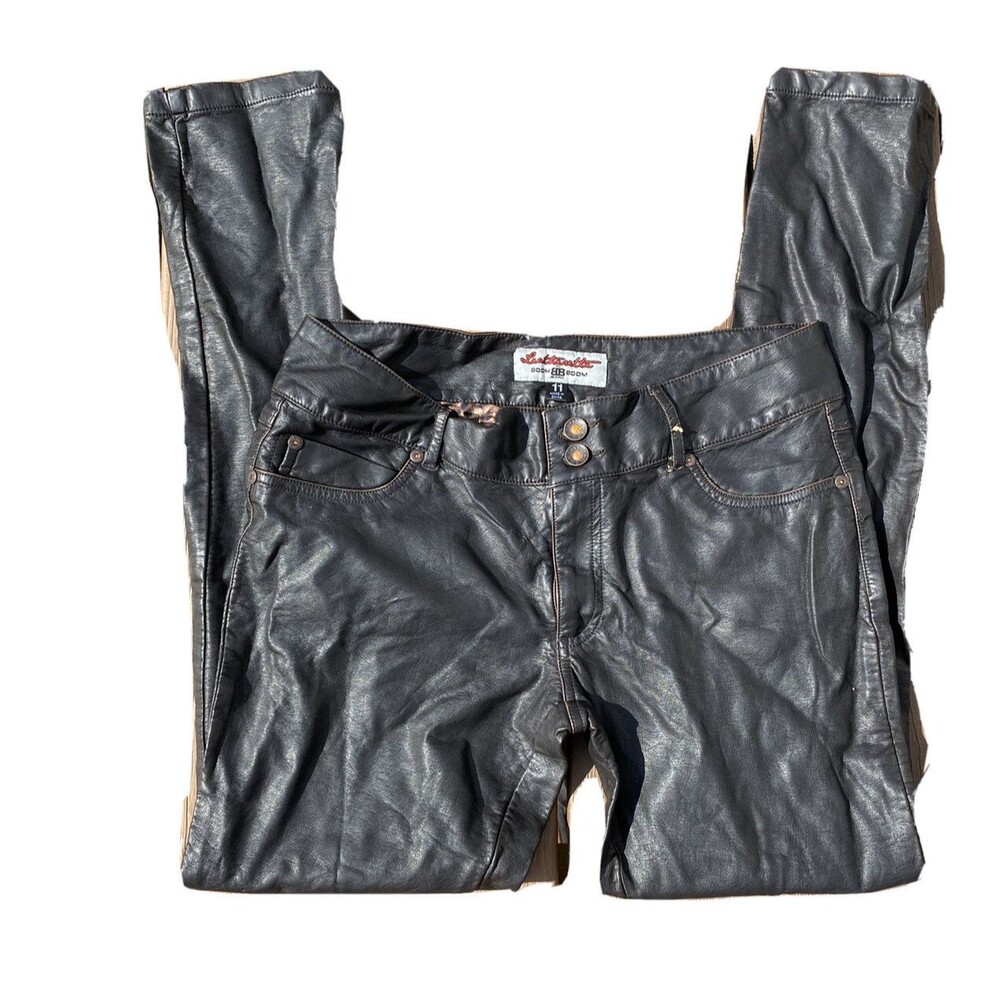 Boom Boom Black Faux Leather Leatherette Pants Jrs Sz 11 Button Zip Pockets